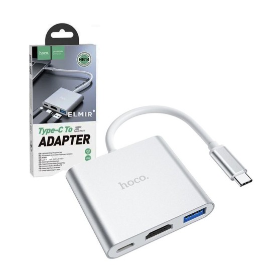 Hoco Audio Adaptor HB14 Easy Use Type-C (Type C to USB3.0+HDMI+PD) Silver